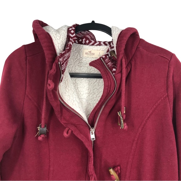 Vintage Hollister Fleece Lined Hoodie Jacket w/Wooden Buttons, Full Zip SZ L - Picture 3 of 8